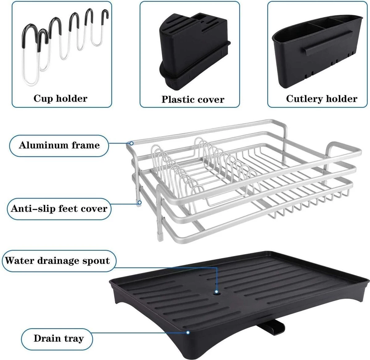 Doogo® Afdruiprek Met Bestekkorf En Lekbak Voor Keukenborden En Bestek Afdruiprek Met Draaibare Uitloop 3 Doogo® Afdruiprek Met Bestekkorf En Lekbak Voor Keukenborden En Bestek Afdruiprek Met Draaibare Uitloop - Afbeelding 3