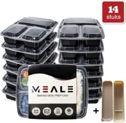 MEALE® - Meal Prep Bakjes 14 Stuks + Bestekhouder - 3 Vakken - BPA Vrij - Vershoud Lunchbox - Food Prep Containers - Maaltijdbakjes