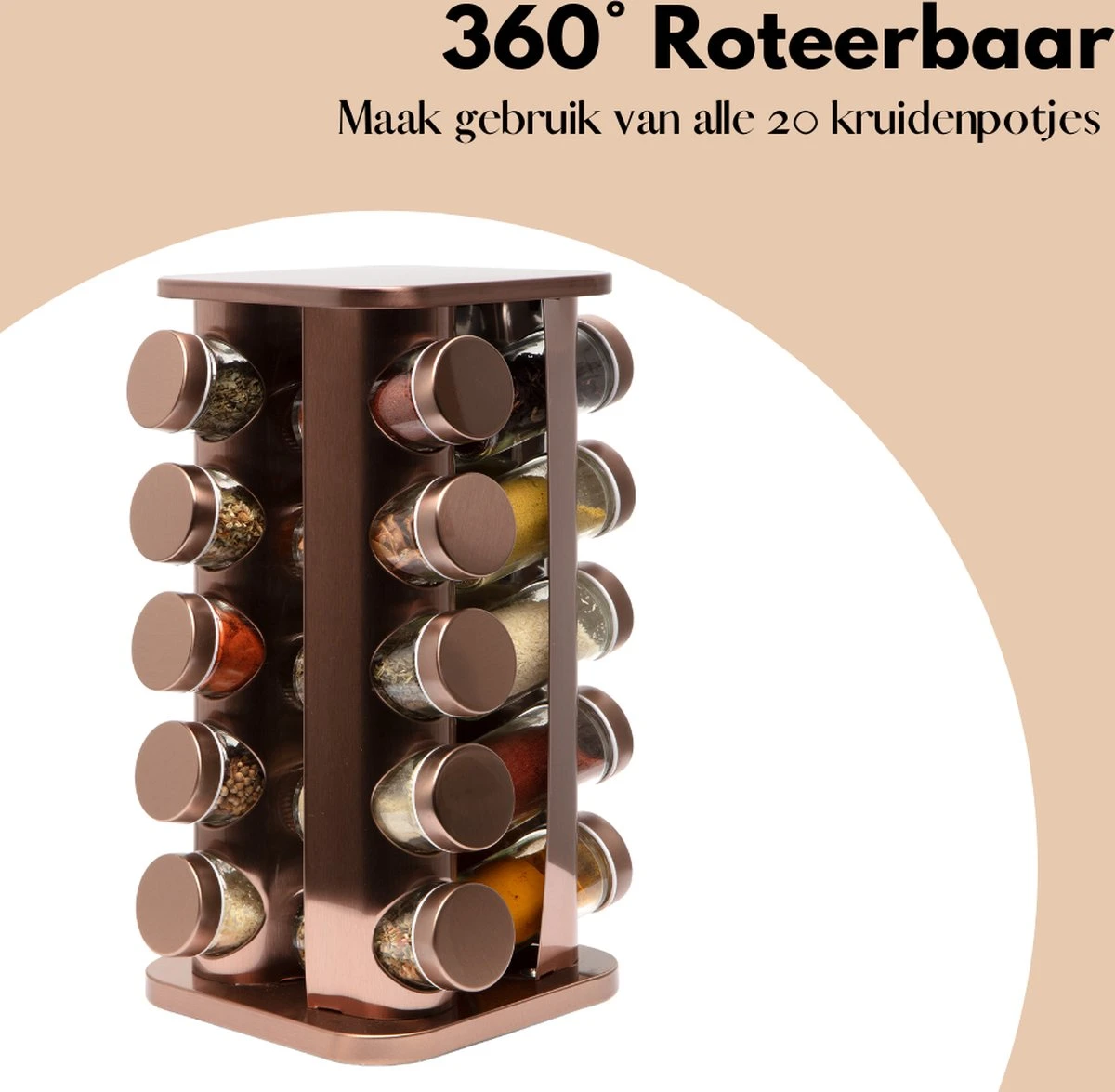 Pazzo Goods - Kruidenrek Staand - Kruidenrek Met Potjes - Rose Goud - RVS - Kruidenrek Draaibaar - 20 Kruidenpotjes - Inclusief Stickers & Stift - Kruiden Carrousel 9 Pazzo Goods - Kruidenrek Staand - Kruidenrek Met Potjes - Rose Goud - RVS - Kruidenrek Draaibaar - 20 Kruidenpotjes - Inclusief Stickers & Stift - Kruiden Carrousel - Afbeelding 9