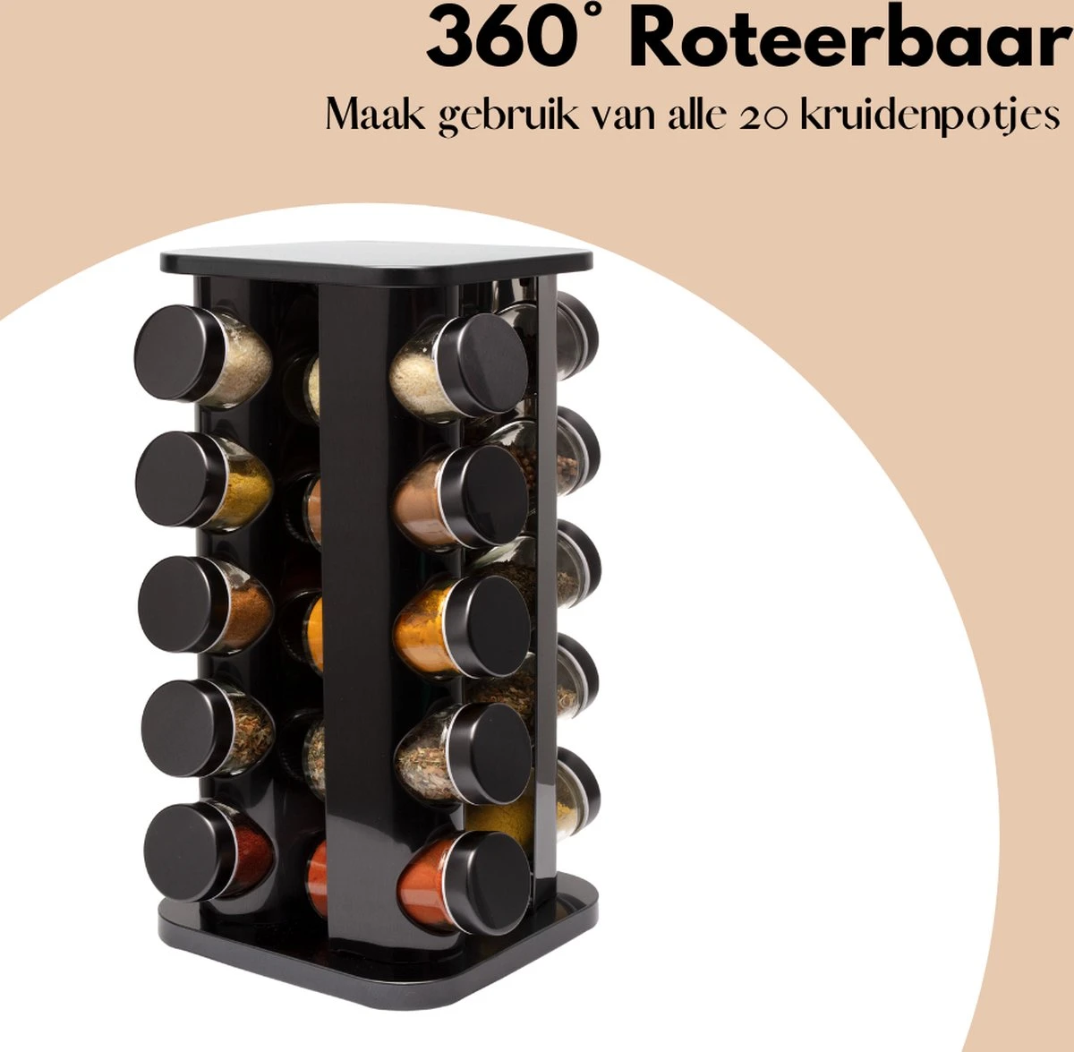 Pazzo Goods - Kruidenrek Staand - Kruidenrek Met Potjes - Zwart - RVS - Kruidenrek Draaibaar - 20 Kruidenpotjes - Inclusief Stickers & Stift - Kruiden Carrousel 2 Pazzo Goods - Kruidenrek Staand - Kruidenrek Met Potjes - Zwart - RVS - Kruidenrek Draaibaar - 20 Kruidenpotjes - Inclusief Stickers & Stift - Kruiden Carrousel - Afbeelding 2
