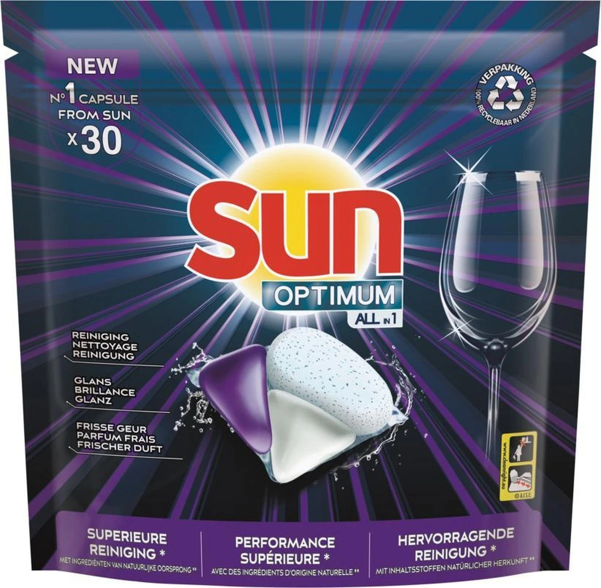 SUN® Sun Optimum All-in 1 Regular Capsules - 30 Vaatwastabletten - Maandbox 1 SUN® Sun Optimum All-in 1 Regular Capsules - 30 Vaatwastabletten - Maandbox