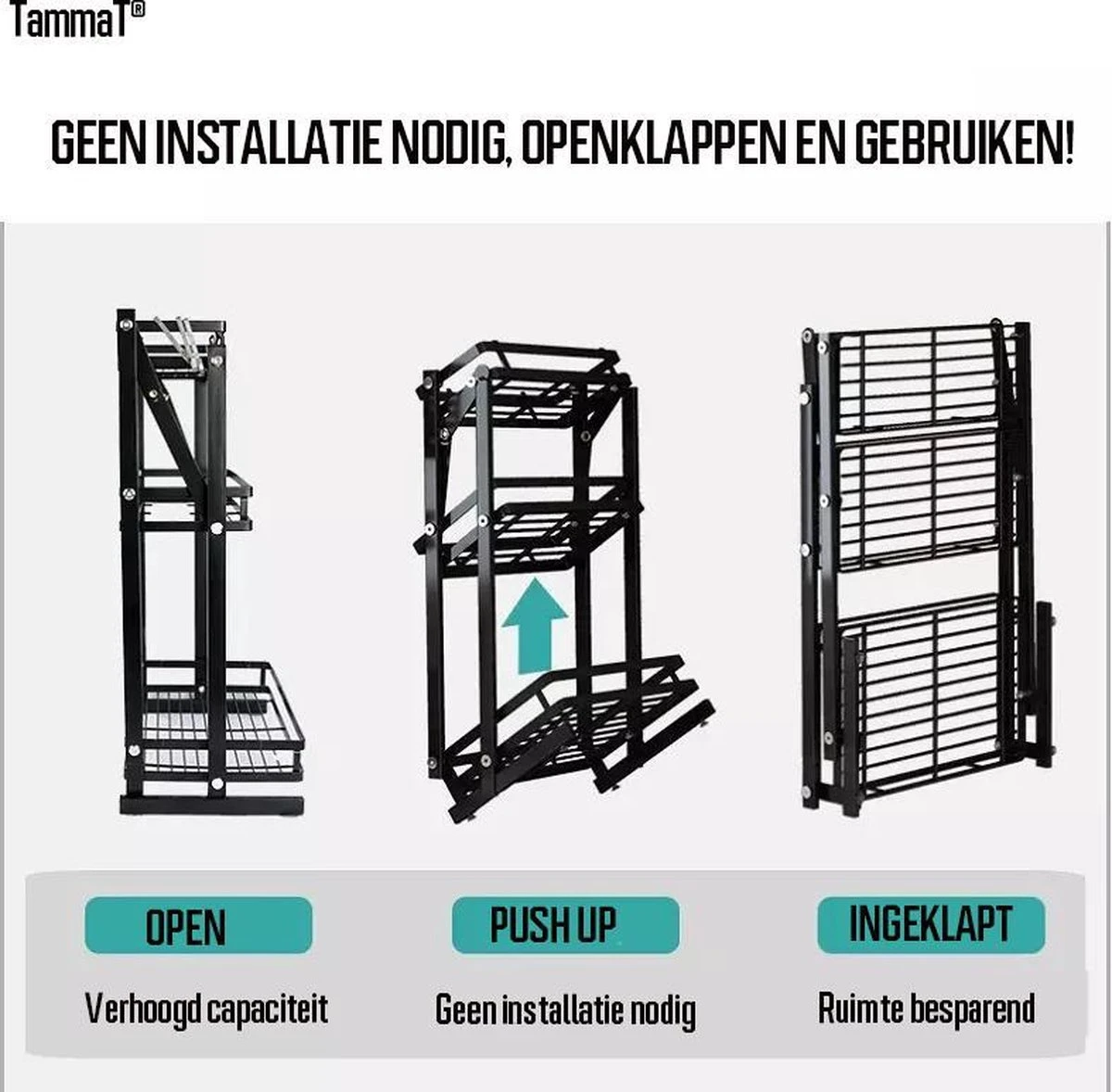 TammaT - Kruidenrek - Kruidenrek Staand - Inklapbare Keukenrek - 3-laags 35x21x56,5CM - Keuken Organizer - Aanrecht Organizer - Keuken Opslag - Roestvrij Staal - Opbergrek - Keuken Organizers - Roestvrij En Krasvrij 12 TammaT - Kruidenrek - Kruidenrek Staand - Inklapbare Keukenrek - 3-laags 35x21x56,5CM - Keuken Organizer - Aanrecht Organizer - Keuken Opslag - Roestvrij Staal - Opbergrek - Keuken Organizers - Roestvrij En Krasvrij - Afbeelding 12