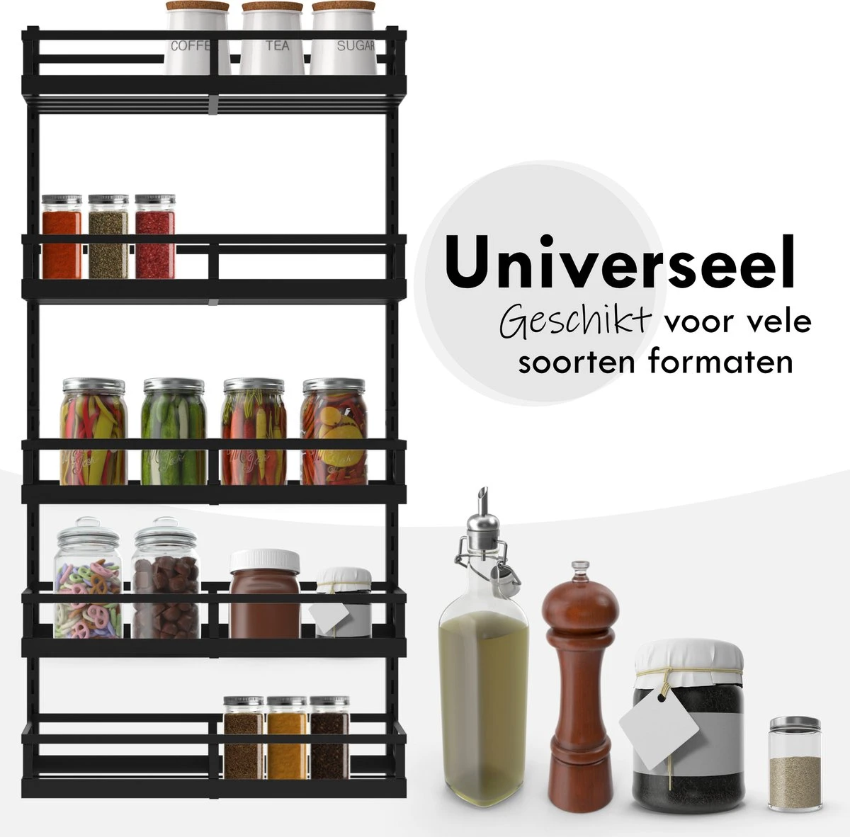 Soome Viljo - Kruidenrek Ophangbaar - Keukenrek - Wandrek - Keuken Organizer - 5 Laags - Verstelbaar - Staal - Zwart - H85xB42.5cm 7 Soome Viljo - Kruidenrek Ophangbaar - Keukenrek - Wandrek - Keuken Organizer - 5 Laags - Verstelbaar - Staal - Zwart - H85xB42.5cm - Afbeelding 7