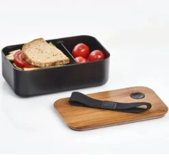 Alternative view of Lunchtrommel/broodtrommel 2-vaks Zwart/naturel Bamboe 19 X 7 Cm - Keukenbenodigdheden - Lunch/brood Meenemen - Trommels/boxen