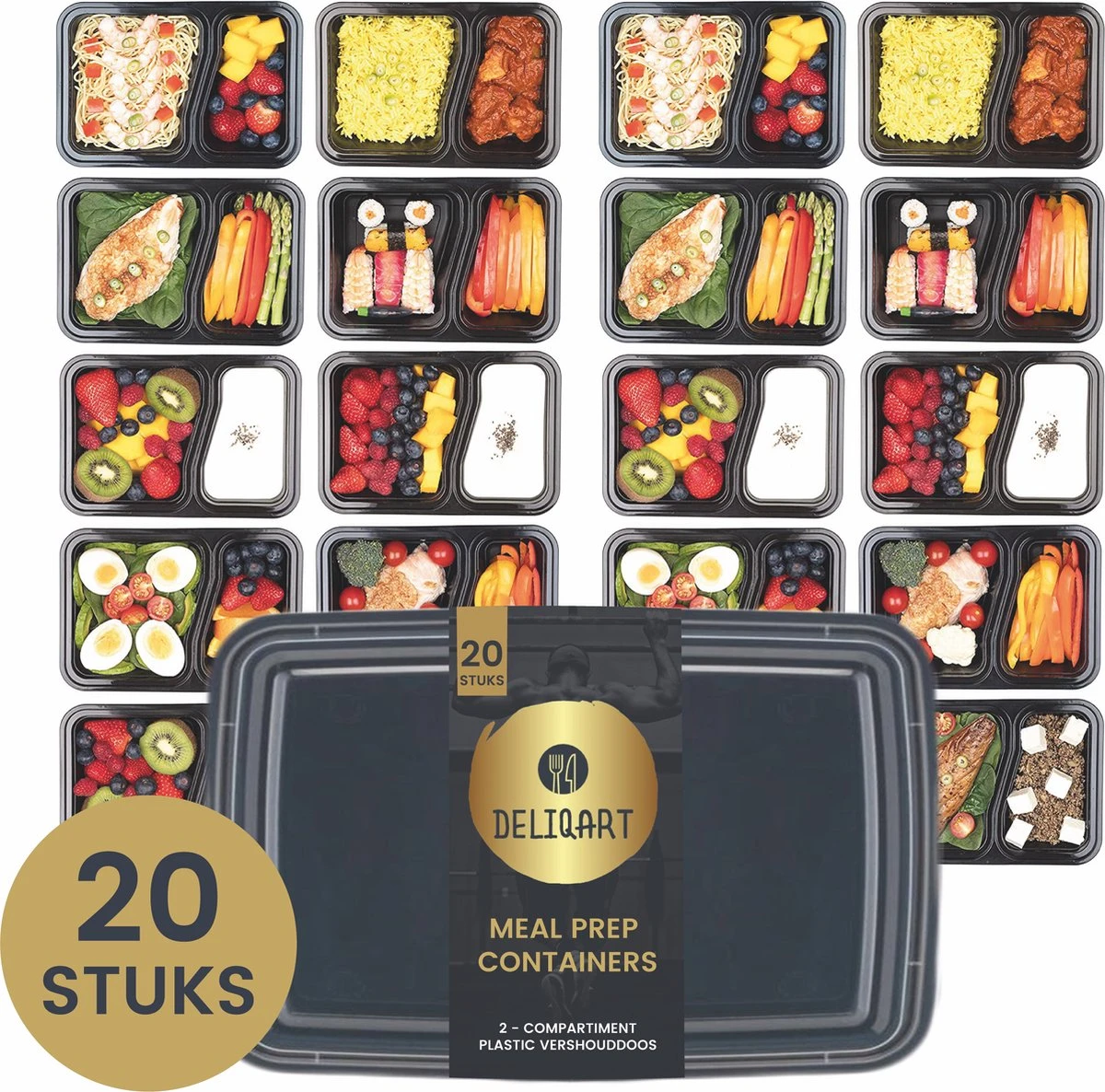 Meal Prep Bakjes - 20 Stuks - 2 Compartimenten - Vershoudbakjes - Meal Prep - 1L - Magnetron Bakjes Met Deksel - Vershouddoos 1 Meal Prep Bakjes - 20 Stuks - 2 Compartimenten - Vershoudbakjes - Meal Prep - 1L - Magnetron Bakjes Met Deksel - Vershouddoos