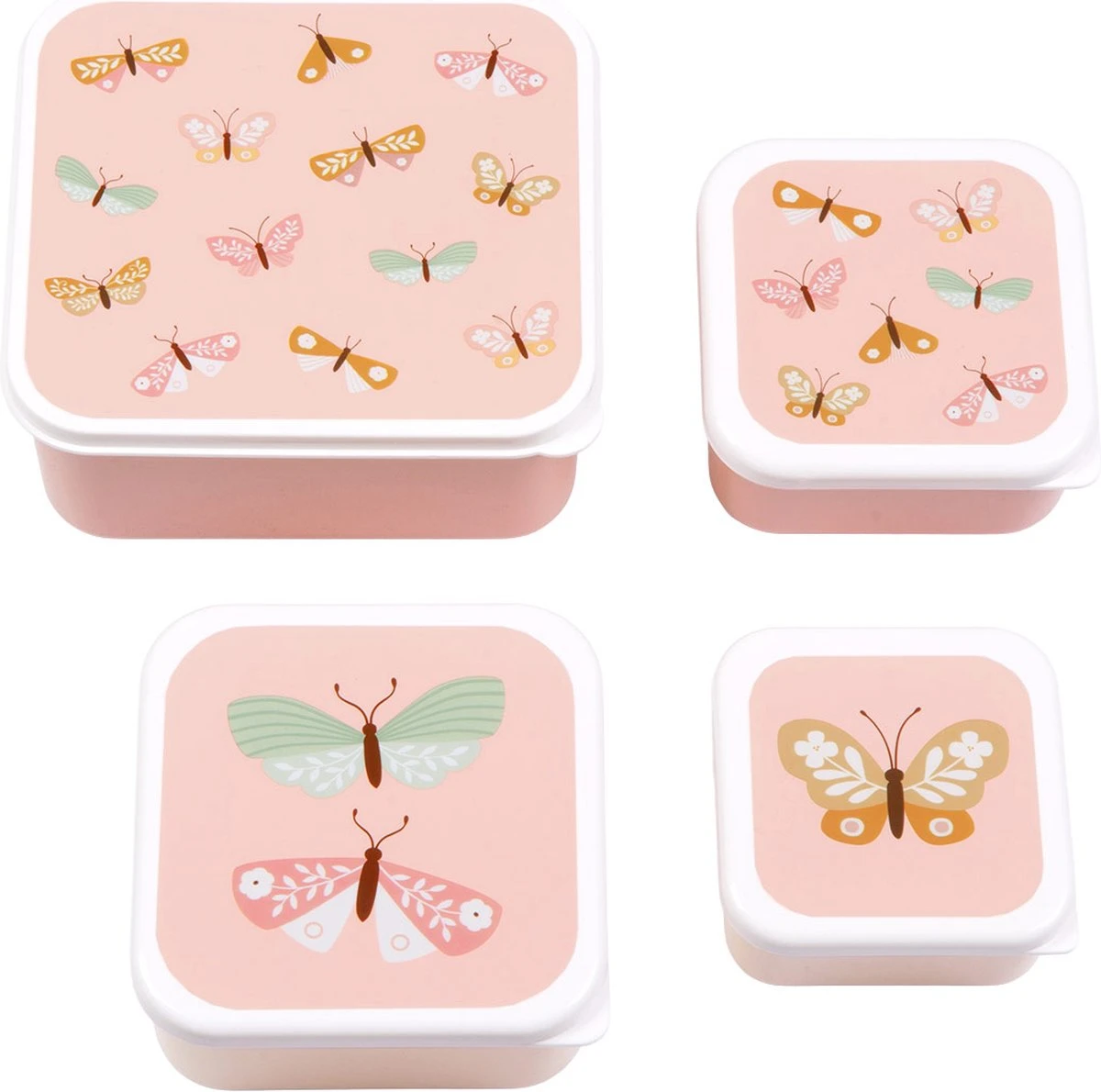 A Little Lovely Company - Brooddoos - Broodtrommel - Lunch & Snack Box Set Van 4 - Vlinders 1 A Little Lovely Company - Brooddoos - Broodtrommel - Lunch & Snack Box Set Van 4 - Vlinders