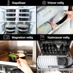 Alternative view of Ronde Meal Prep Bakjes - 10 Stuks - Herbruikbaar - Mealprep Containers Met Deksels - Lek Vrij - Saladebakjes - Vershoudbakje - BPA Vrij - Magnetronbakje - Diepvriesbakje - Koelkastbakje - Pokebowl - 850 ML - Zwart