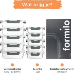 Formilo Meal Prep Bakjes - Lekvrije Vershoudbakjes - Diepvriesbakjes - Luchtdicht - BPA Vrij - Glas - 10 Stuks -Mepal Shop 1200x1197 14