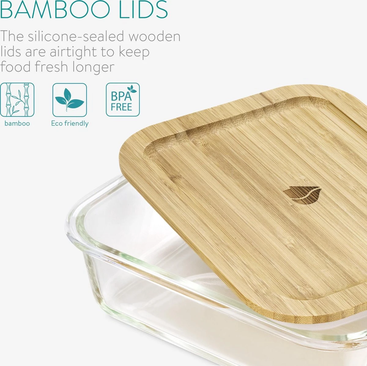 Navaris Glazen Vershoudbakjes - Set Van 4 - Meal Prep Bakjes Met Bamboe Deksel - 4x Vershouddoos Van Glas - BPA-vrij - Bakjes In 4 Maten 4 Navaris Glazen Vershoudbakjes - Set Van 4 - Meal Prep Bakjes Met Bamboe Deksel - 4x Vershouddoos Van Glas - BPA-vrij - Bakjes In 4 Maten - Afbeelding 4