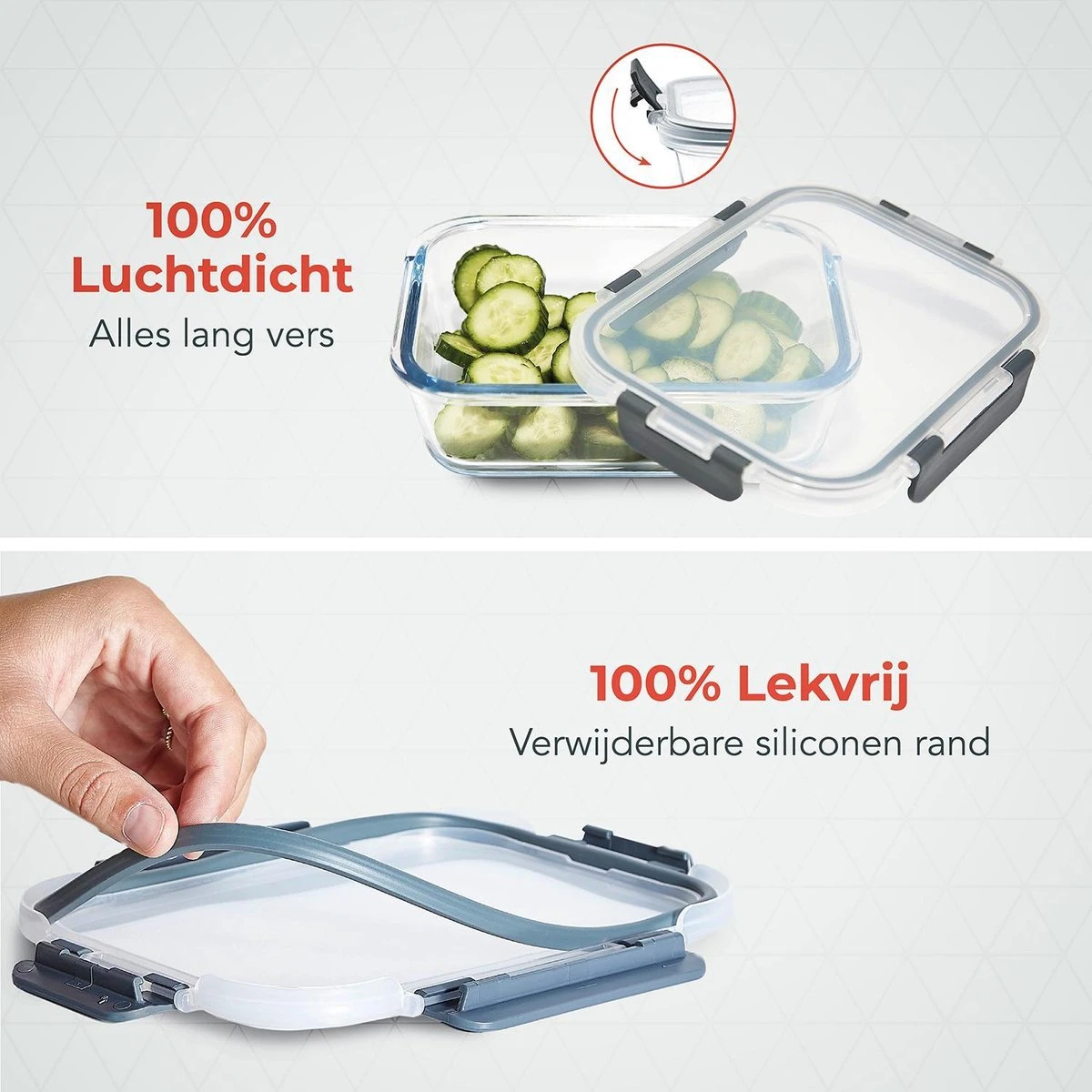 KitchenBrothers Meal Prep Bakjes - Set - Luchtdicht - BPA Vrij - 1L - Glas - 5 Stuks 8 KitchenBrothers Meal Prep Bakjes - Set - Luchtdicht - BPA Vrij - 1L - Glas - 5 Stuks - Afbeelding 8