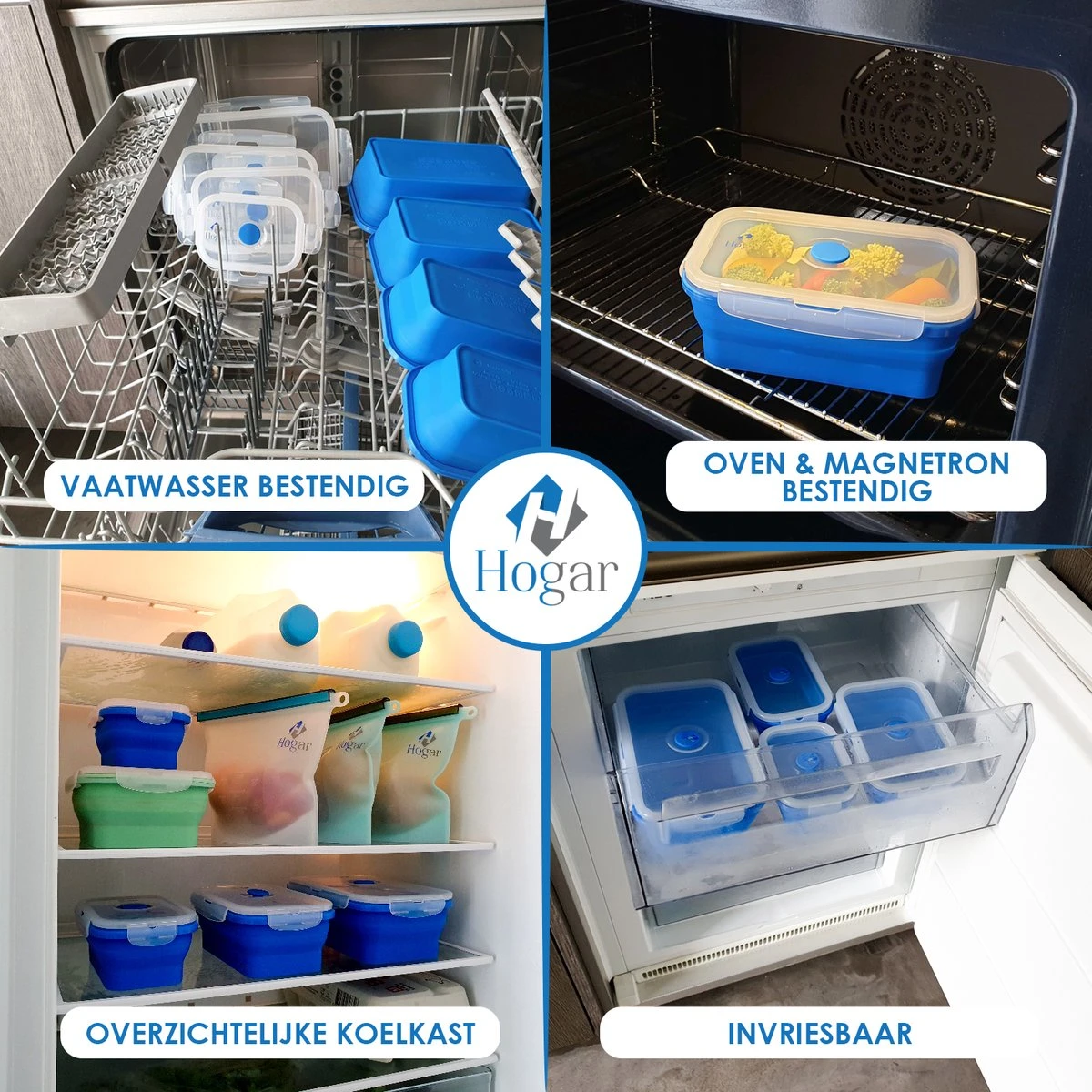 Hogar Vershoudbakjes - Meal Prep Bakjes - Diepvriesbakjes - Vershouddoos - Vershoudbakjes Set Met Deksel – Inklapbaar - 4 Stuks - Anti Lek Deksel - BPA Vrij Siliconen 2 Hogar Vershoudbakjes - Meal Prep Bakjes - Diepvriesbakjes - Vershouddoos - Vershoudbakjes Set Met Deksel – Inklapbaar - 4 Stuks - Anti Lek Deksel - BPA Vrij Siliconen - Afbeelding 2