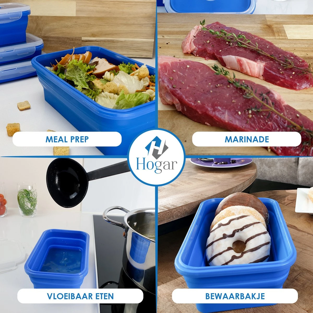 Hogar Vershoudbakjes - Meal Prep Bakjes - Diepvriesbakjes - Vershouddoos - Vershoudbakjes Set Met Deksel – Inklapbaar - 4 Stuks - Anti Lek Deksel - BPA Vrij Siliconen 3 Hogar Vershoudbakjes - Meal Prep Bakjes - Diepvriesbakjes - Vershouddoos - Vershoudbakjes Set Met Deksel – Inklapbaar - 4 Stuks - Anti Lek Deksel - BPA Vrij Siliconen - Afbeelding 3