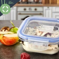 Klarstein Vierkante Glazen Box - Set Van 3 Vershoudbakjes : 800 Ml /620 Ml / 320 Ml - Met Deksel - Luchtdicht - Lekvrij -Mepal Shop 1200x1200 1063