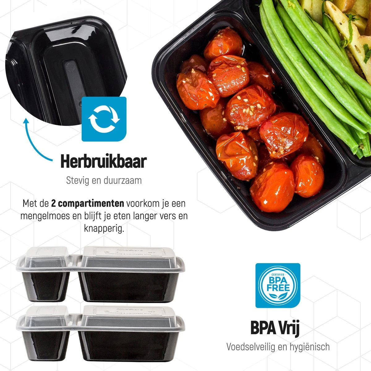 Meal Prep Bakjes - 10 Stuks - 2 Compartimenten - Lunchbox - Diepvriesbakjes - Vershoudbakjes - Plastic Bakjes Met Deksel - Magnetron Bakjes Met Deksel - Meal Prep - Vershouddoos - 1L - BPA Vrij – Fitcrafters 8 Meal Prep Bakjes - 10 Stuks - 2 Compartimenten - Lunchbox - Diepvriesbakjes - Vershoudbakjes - Plastic Bakjes Met Deksel - Magnetron Bakjes Met Deksel - Meal Prep - Vershouddoos - 1L - BPA Vrij – Fitcrafters - Afbeelding 8