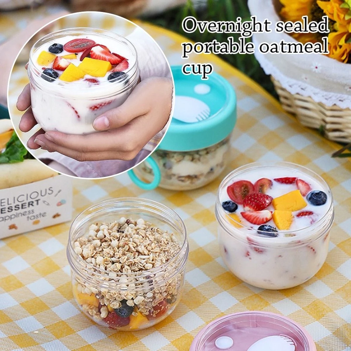 Deluqse Overnight Oats Potjes - Overnights Oats Beker - Set Van 3 - Oats Potjes - Overnight Oats Jar - Muesli Beker - Havermout Potjes 3 Deluqse Overnight Oats Potjes - Overnights Oats Beker - Set Van 3 - Oats Potjes - Overnight Oats Jar - Muesli Beker - Havermout Potjes - Afbeelding 3