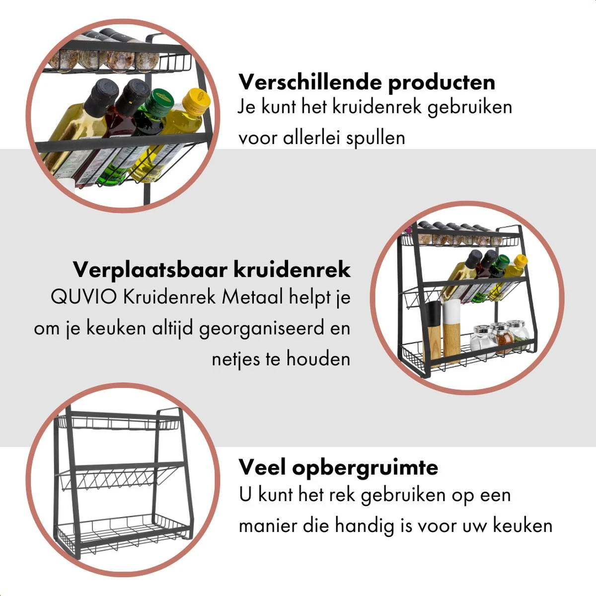 QUVIO Kruidenrek - Keukenrek Staand - Keukenrekje - Keukenrek - Aanrecht Organizer - Metaal - 19 X 35 X 38 Cm 4 QUVIO Kruidenrek - Keukenrek Staand - Keukenrekje - Keukenrek - Aanrecht Organizer - Metaal - 19 X 35 X 38 Cm - Afbeelding 4