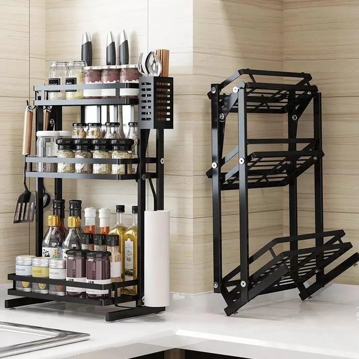 TammaT - Kruidenrek - Kruidenrek Staand - Inklapbare Keukenrek - 3-laags 35x21x56,5CM - Keuken Organizer - Aanrecht Organizer - Keuken Opslag - Roestvrij Staal - Opbergrek - Keuken Organizers - Roestvrij En Krasvrij 16 TammaT - Kruidenrek - Kruidenrek Staand - Inklapbare Keukenrek - 3-laags 35x21x56,5CM - Keuken Organizer - Aanrecht Organizer - Keuken Opslag - Roestvrij Staal - Opbergrek - Keuken Organizers - Roestvrij En Krasvrij - Afbeelding 16