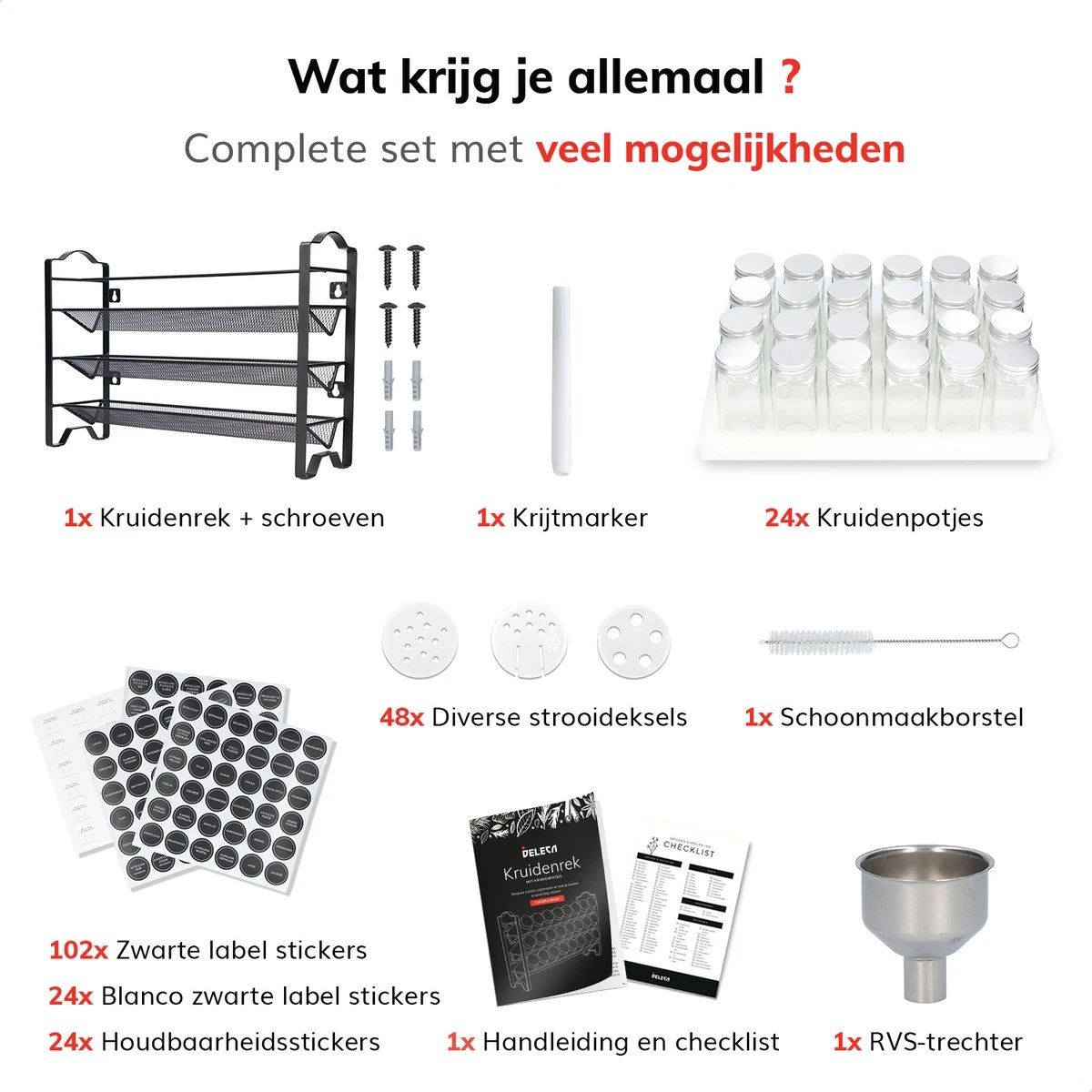 Deleca Kruidenrek Organizer Met 24 Kruidenpotjes - Vierkant - Strooideksel & Labels - Ophangbaar Of Staand - Industrieel / Zwart 2 Deleca Kruidenrek Organizer Met 24 Kruidenpotjes - Vierkant - Strooideksel & Labels - Ophangbaar Of Staand - Industrieel / Zwart - Afbeelding 2