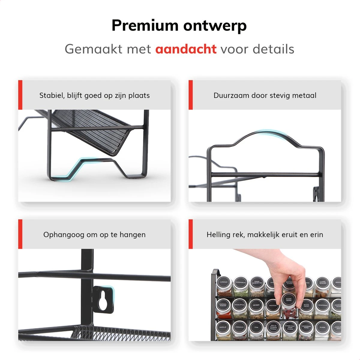 Deleca Kruidenrek Organizer Met 24 Kruidenpotjes - Vierkant - Strooideksel & Labels - Ophangbaar Of Staand - Industrieel / Zwart 11 Deleca Kruidenrek Organizer Met 24 Kruidenpotjes - Vierkant - Strooideksel & Labels - Ophangbaar Of Staand - Industrieel / Zwart - Afbeelding 11