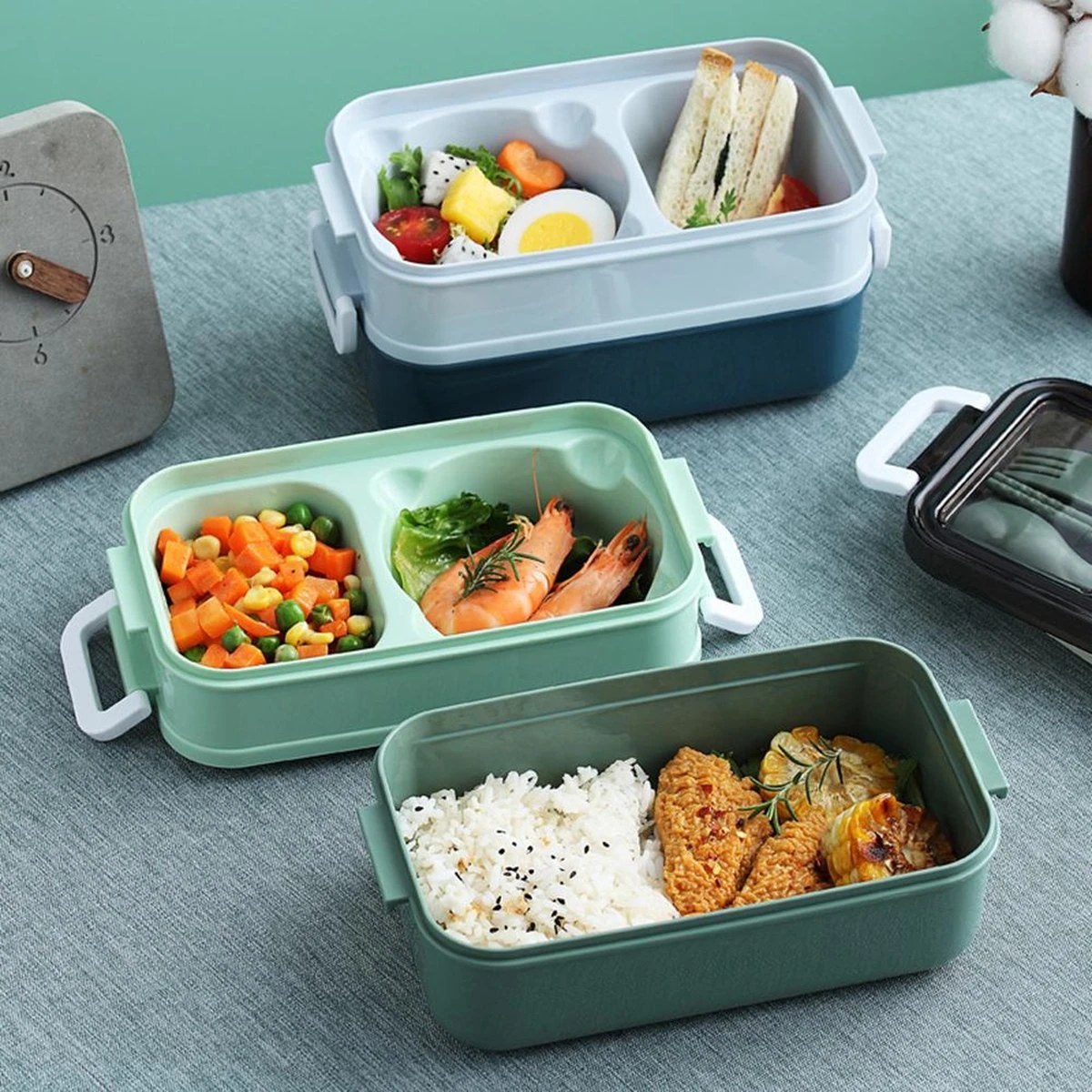 Lunchbox - Meal Prep Bakjes - Lunch Box Met Deksel - Meal Prep – Bento Box - Lunchtrommel Met Bestek Blauw 7 Lunchbox - Meal Prep Bakjes - Lunch Box Met Deksel - Meal Prep – Bento Box - Lunchtrommel Met Bestek Blauw - Afbeelding 7