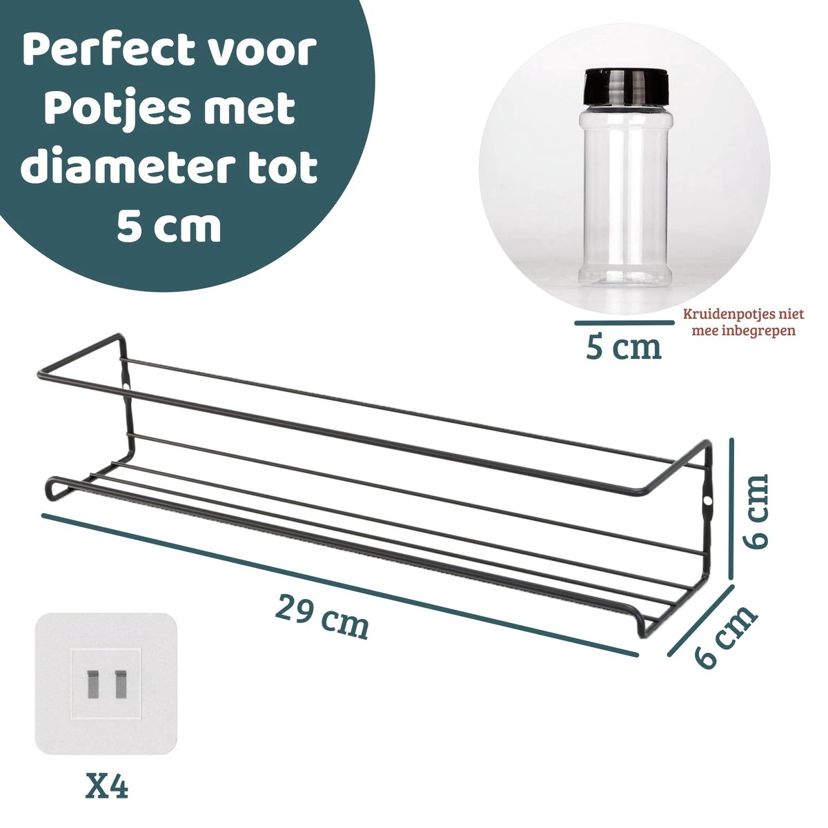 Mmoods Kruidenrek Ophangbaar Zonder Boren - 2 Laags Voor 16 Kruidenpotjes - Speciaal Voor Muur, Wandkast, Kastdeur - Hangende Kruidenorganizer Keuken - Keukenaccessoires 4 Mmoods Kruidenrek Ophangbaar Zonder Boren - 2 Laags Voor 16 Kruidenpotjes - Speciaal Voor Muur, Wandkast, Kastdeur - Hangende Kruidenorganizer Keuken - Keukenaccessoires - Afbeelding 4
