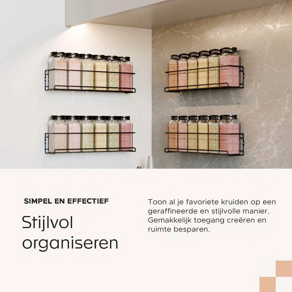 Noswo Kruidenrek Ophangbaar - Voor 24 Kruidenpotjes - 4 Stuks - Keukenrek Hangend - RVS - Zwart 3 Noswo Kruidenrek Ophangbaar - Voor 24 Kruidenpotjes - 4 Stuks - Keukenrek Hangend - RVS - Zwart - Afbeelding 3