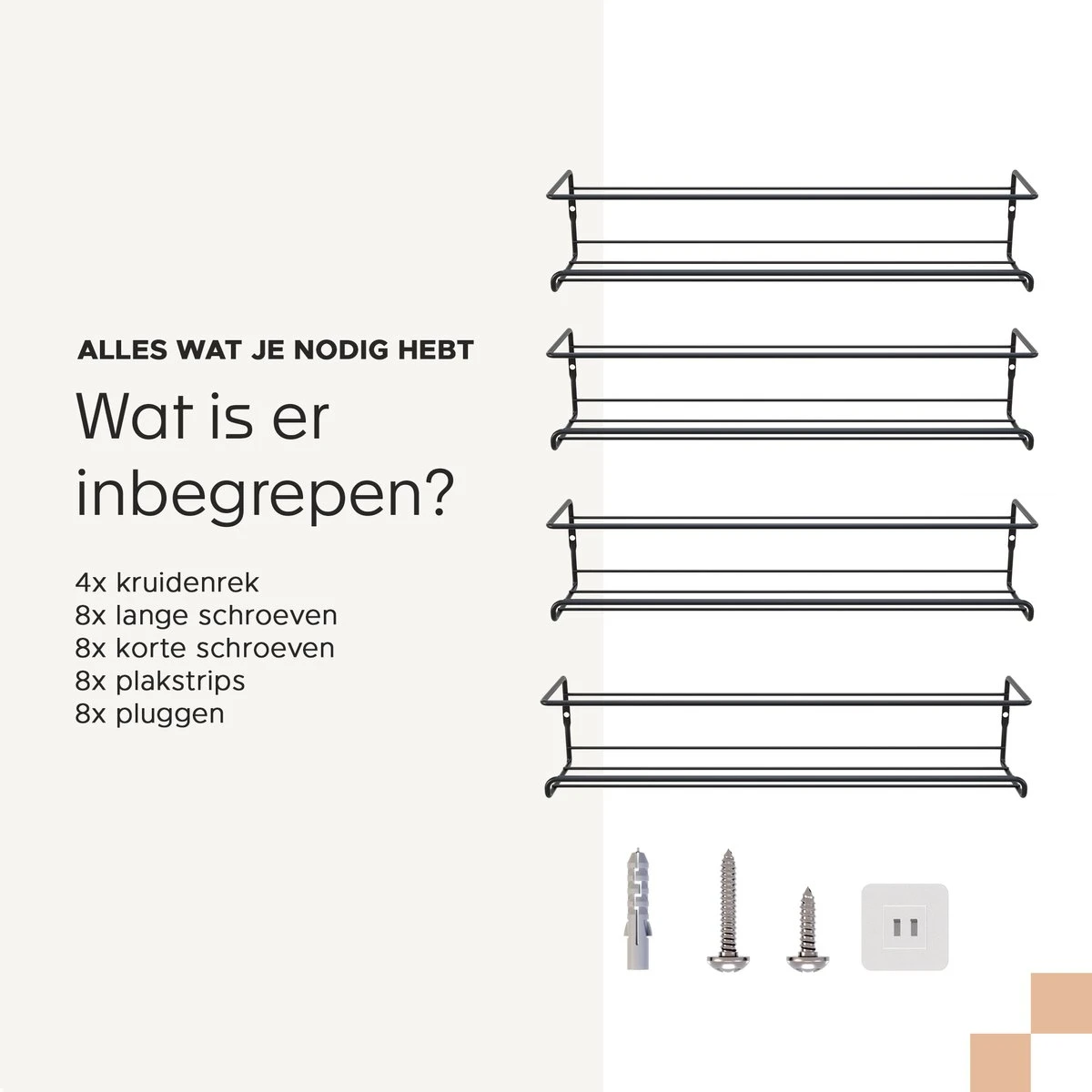 Noswo Kruidenrek Ophangbaar - Voor 24 Kruidenpotjes - 4 Stuks - Keukenrek Hangend - RVS - Zwart 5 Noswo Kruidenrek Ophangbaar - Voor 24 Kruidenpotjes - 4 Stuks - Keukenrek Hangend - RVS - Zwart - Afbeelding 5
