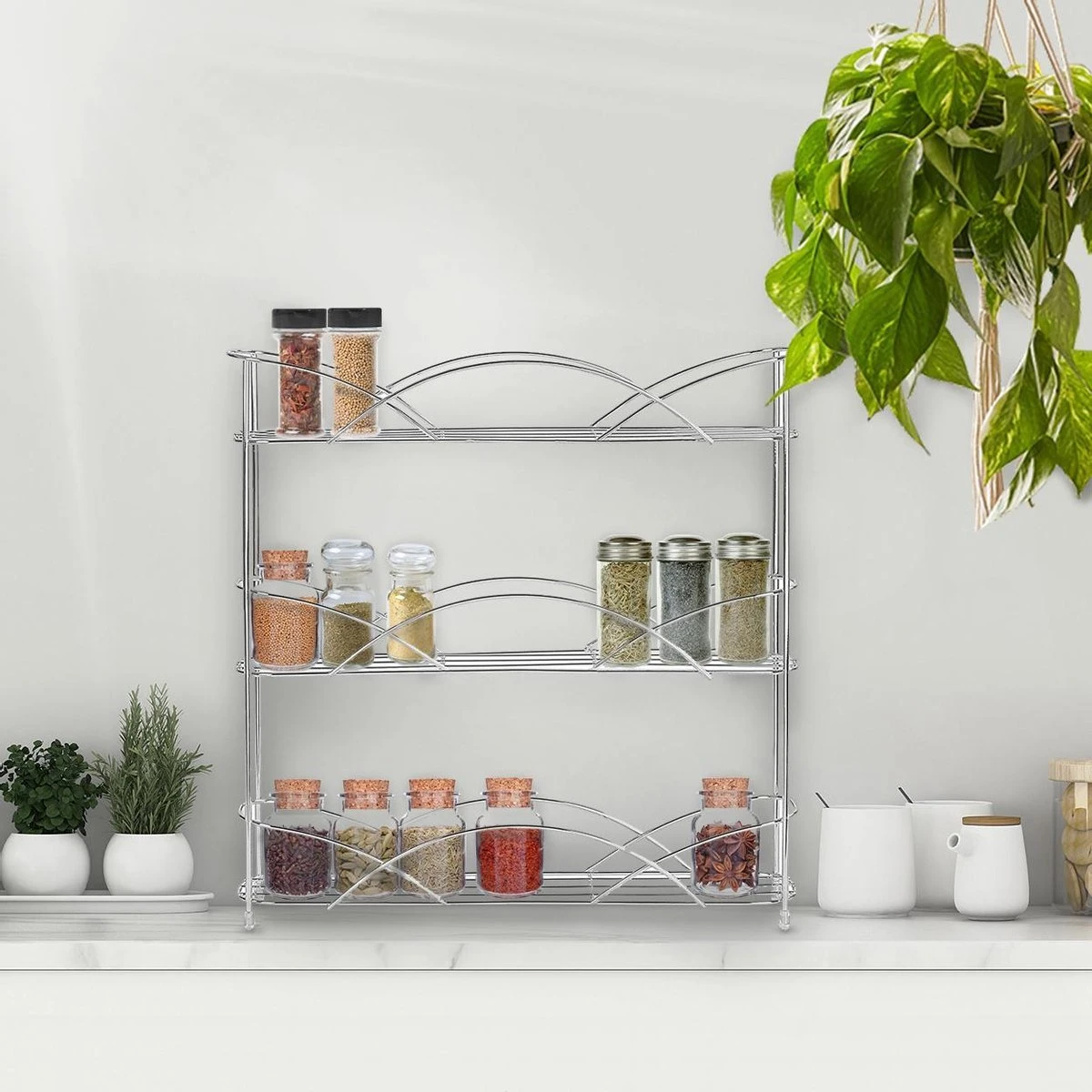 KitchenBrothers Kruidenrek - Staand - Voor 21 Potjes - 3 Laags - Chroom 2 KitchenBrothers Kruidenrek - Staand - Voor 21 Potjes - 3 Laags - Chroom - Afbeelding 2