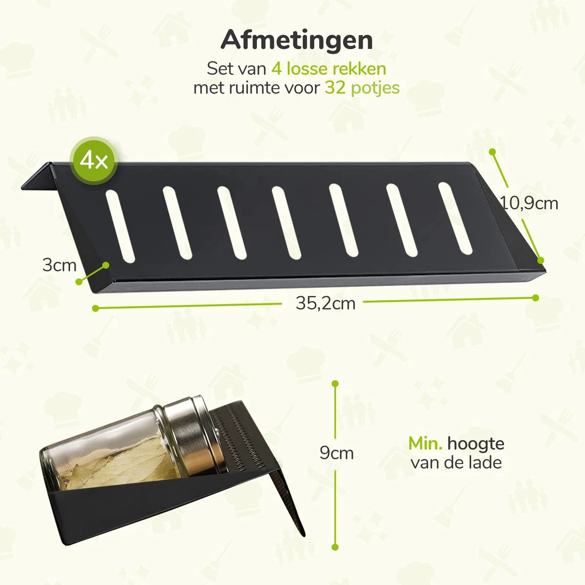 Kruidenrek Lade - Zwart - 4 Laags - Aluminium - Kruidenpotjes Opbergen 7 Kruidenrek Lade - Zwart - 4 Laags - Aluminium - Kruidenpotjes Opbergen - Afbeelding 7