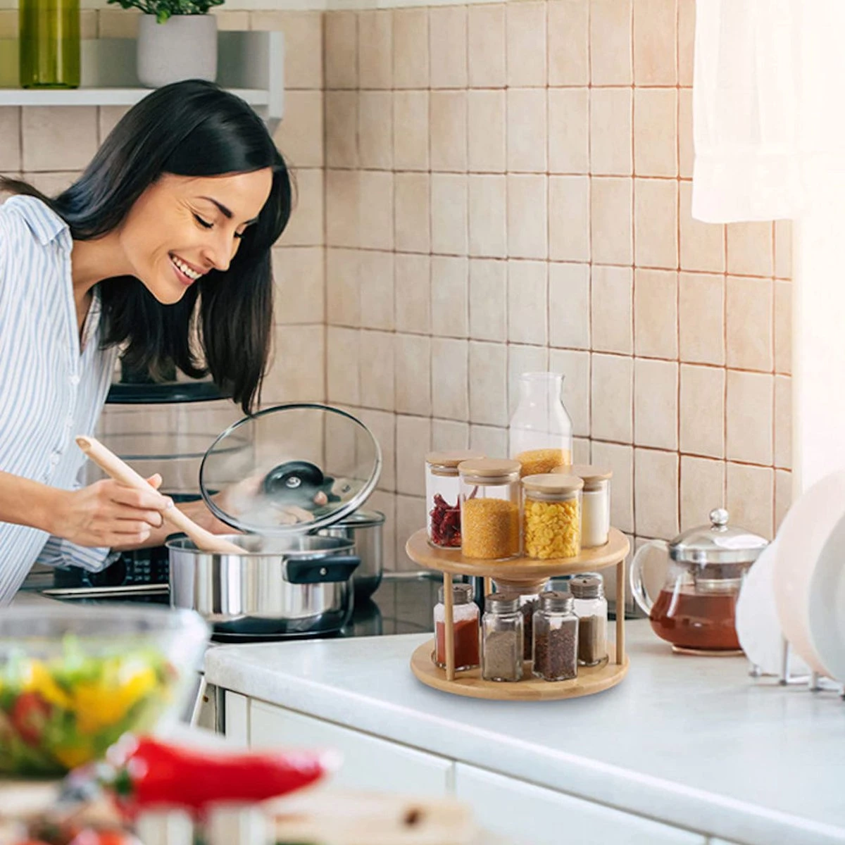 Merkloos Decopatent® Kruidenrek / Fruitschaal Bamboe - Rond - Kruiden Carrousel - Draaibaar - Staand Bamboe Specerijenrek Draaiplateau - Fruitrek 5 Merkloos Decopatent® Kruidenrek / Fruitschaal Bamboe - Rond - Kruiden Carrousel - Draaibaar - Staand Bamboe Specerijenrek Draaiplateau - Fruitrek - Afbeelding 5