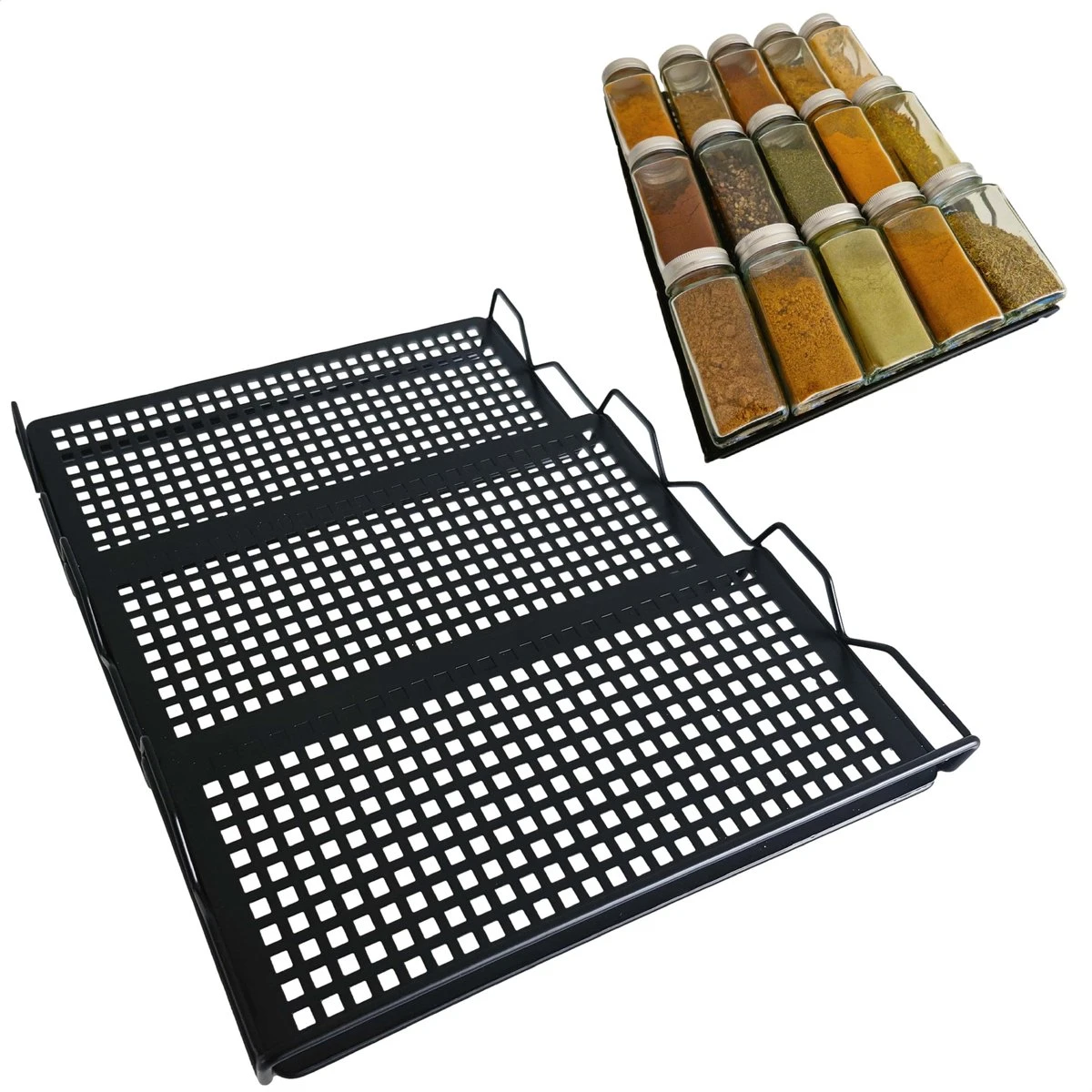 Schutzit - Kruidenrek Lade - Metaal - Zwart - 3 Lagen - Kruiden Organizer Liggend Ladeinzet 1 Schutzit - Kruidenrek Lade - Metaal - Zwart - 3 Lagen - Kruiden Organizer Liggend Ladeinzet