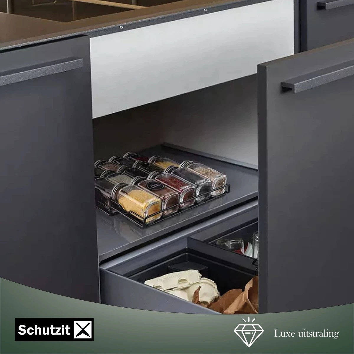 Schutzit - Kruidenrek Lade - Metaal - Zwart - 3 Lagen - Kruiden Organizer Liggend Ladeinzet 2 Schutzit - Kruidenrek Lade - Metaal - Zwart - 3 Lagen - Kruiden Organizer Liggend Ladeinzet - Afbeelding 2