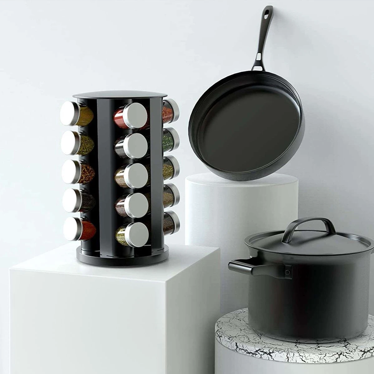 Merkloos Draaibaar Kruidenrek Met 20 Kruidenpotjes - Kruidenrek Staand - Aanrecht Organiser - Glazen Potjes Met Deksel - Inclusief 32 Etiketten En 1 Uitwisbare Stift - Ronde Afwerking - Zwart 3 Merkloos Draaibaar Kruidenrek Met 20 Kruidenpotjes - Kruidenrek Staand - Aanrecht Organiser - Glazen Potjes Met Deksel - Inclusief 32 Etiketten En 1 Uitwisbare Stift - Ronde Afwerking - Zwart - Afbeelding 3