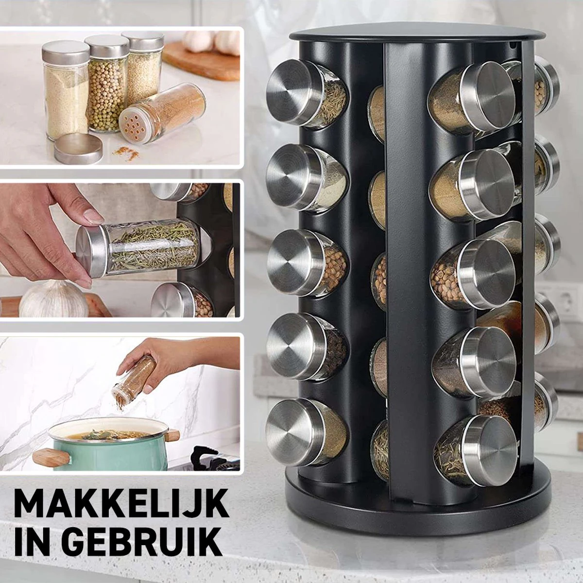 Merkloos Draaibaar Kruidenrek Met 20 Kruidenpotjes - Kruidenrek Staand - Aanrecht Organiser - Glazen Potjes Met Deksel - Inclusief 32 Etiketten En 1 Uitwisbare Stift - Ronde Afwerking - Zwart 8 Merkloos Draaibaar Kruidenrek Met 20 Kruidenpotjes - Kruidenrek Staand - Aanrecht Organiser - Glazen Potjes Met Deksel - Inclusief 32 Etiketten En 1 Uitwisbare Stift - Ronde Afwerking - Zwart - Afbeelding 8