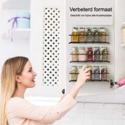 Alternative view of Kruidenrek Ophangbaar Kruidenpotjes Wandrek Organizer Keuken Accessoires - Zwart - Geschikt Voor Bijna Alle Kruidenpotjes