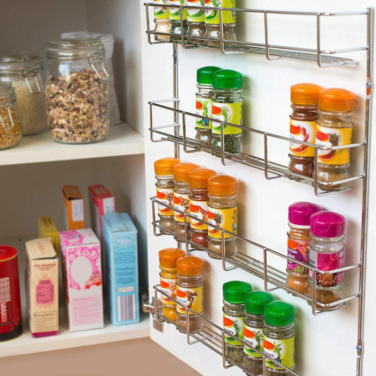 KitchenBrothers Ophangbaar Kruidenrek Voor 32 Kruidenpotjes - Spice Rack – Keuken Rek - Kruiden Organizer - Specerijen Opbergen - 4 Laags - 40 X 6.3 X 50 Cm - RVS 3 KitchenBrothers Ophangbaar Kruidenrek Voor 32 Kruidenpotjes - Spice Rack – Keuken Rek - Kruiden Organizer - Specerijen Opbergen - 4 Laags - 40 X 6.3 X 50 Cm - RVS - Afbeelding 3