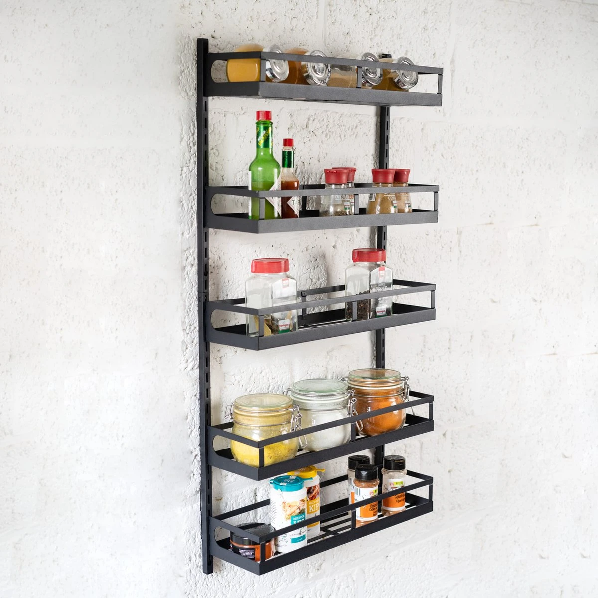 Soome Viljo - Kruidenrek Ophangbaar - Keukenrek - Wandrek - Keuken Organizer - 5 Laags - Verstelbaar - Staal - Zwart - H85xB42.5cm 10 Soome Viljo - Kruidenrek Ophangbaar - Keukenrek - Wandrek - Keuken Organizer - 5 Laags - Verstelbaar - Staal - Zwart - H85xB42.5cm - Afbeelding 10