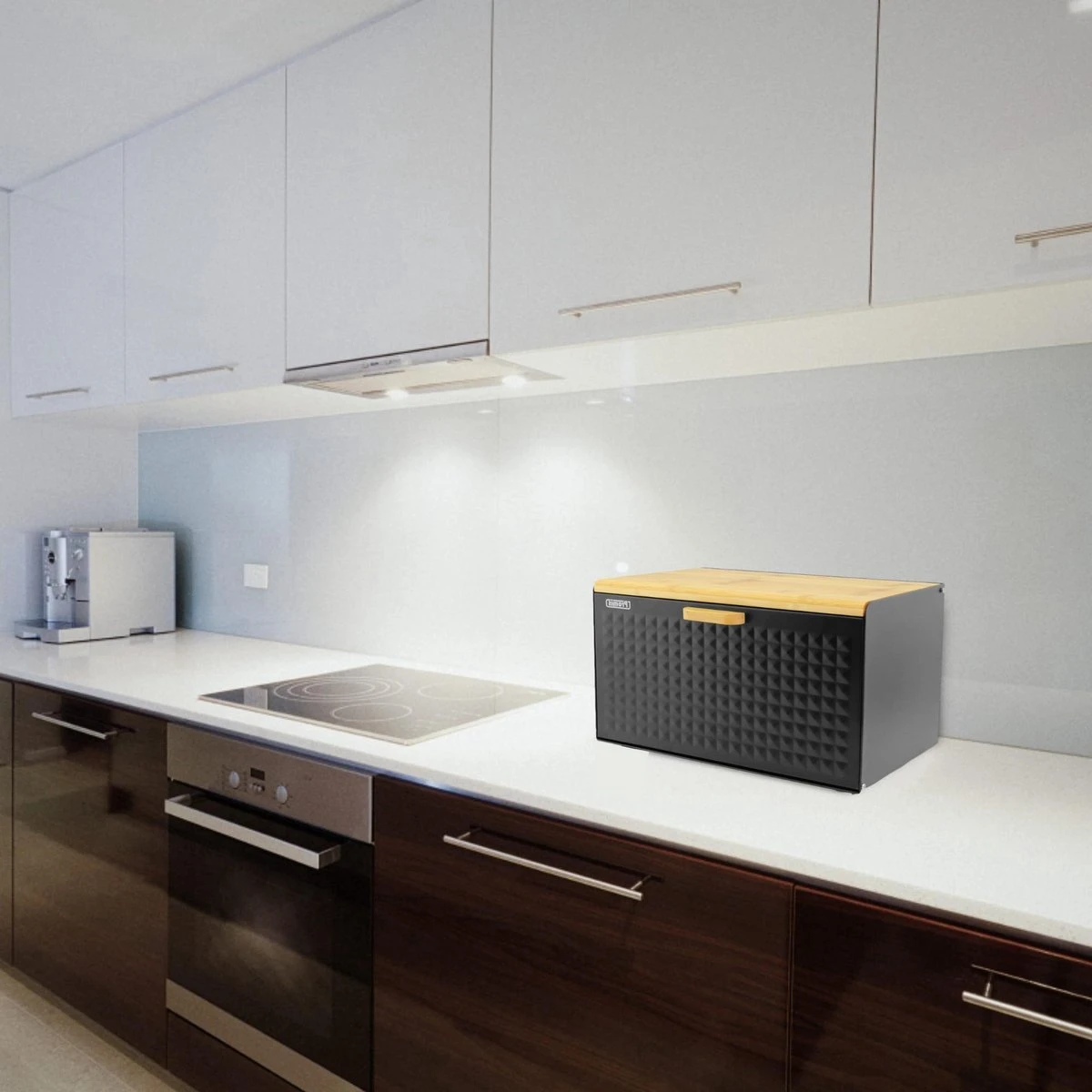 Luxe Broodtrommel Zwart Met Bamboe - Brood Bewaardoos - 36x21x21CM - Rechthoekig 2 Luxe Broodtrommel Zwart Met Bamboe - Brood Bewaardoos - 36x21x21CM - Rechthoekig - Afbeelding 2