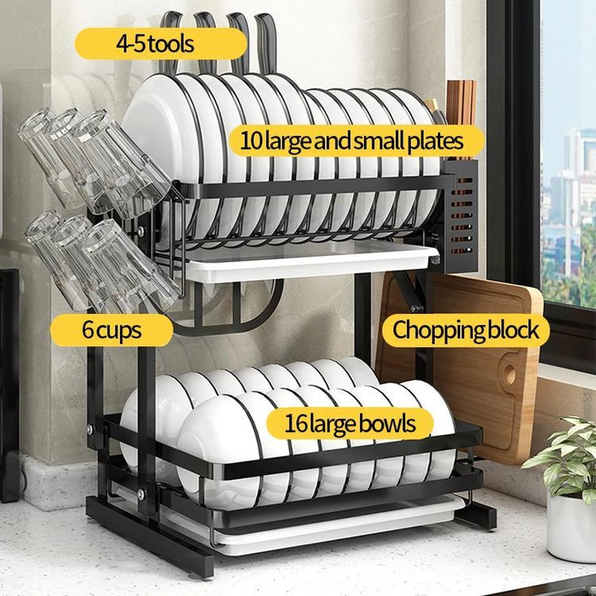 TammaT - Afdruiprek Met Lekbak 2 Laags – Inklapbaar - Afwasrek – Met 2 Lekbakken – Extra Accessories Voor Servies En Snijplanken - RVS - 38x35x26,5cm 11 TammaT - Afdruiprek Met Lekbak 2 Laags – Inklapbaar - Afwasrek – Met 2 Lekbakken – Extra Accessories Voor Servies En Snijplanken - RVS - 38x35x26,5cm - Afbeelding 11