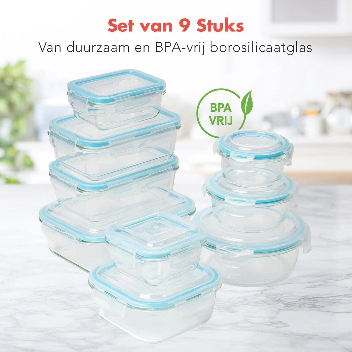 KitchenBrothers Meal Prep Bakjes - Set - Luchtdicht - BPA Vrij - Glas - 9 Stuks 2 KitchenBrothers Meal Prep Bakjes - Set - Luchtdicht - BPA Vrij - Glas - 9 Stuks - Afbeelding 2