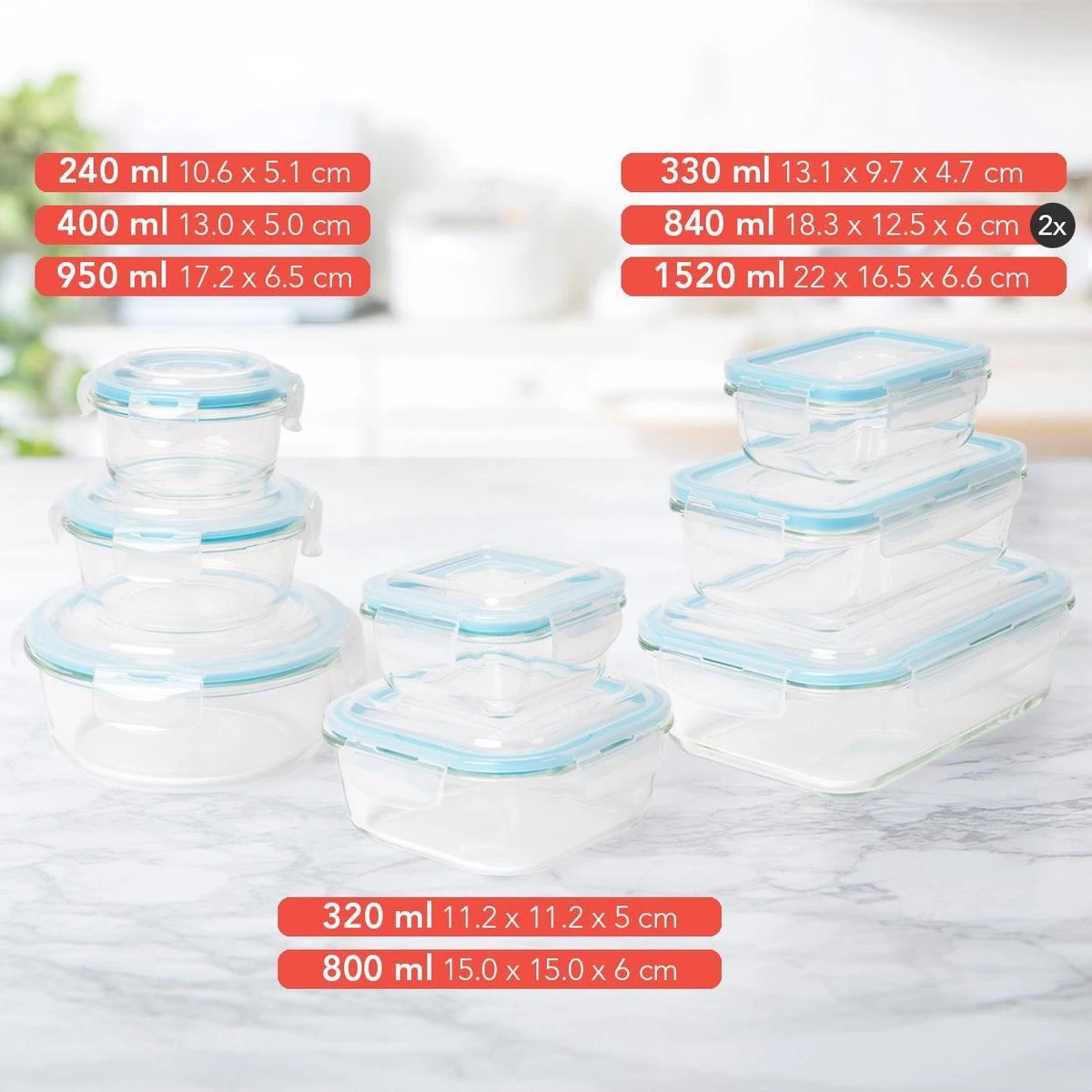 KitchenBrothers Meal Prep Bakjes - Set - Luchtdicht - BPA Vrij - Glas - 9 Stuks 8 KitchenBrothers Meal Prep Bakjes - Set - Luchtdicht - BPA Vrij - Glas - 9 Stuks - Afbeelding 8