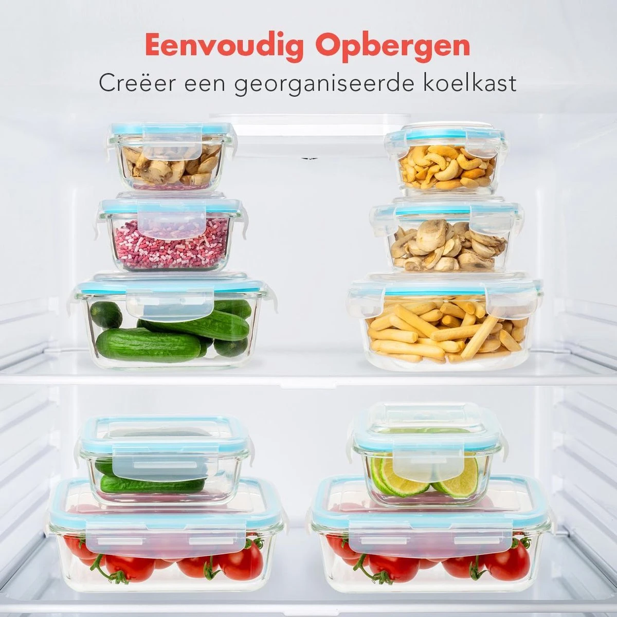 KitchenBrothers Meal Prep Bakjes - Set - Luchtdicht - BPA Vrij - Glas - 9 Stuks 10 KitchenBrothers Meal Prep Bakjes - Set - Luchtdicht - BPA Vrij - Glas - 9 Stuks - Afbeelding 10