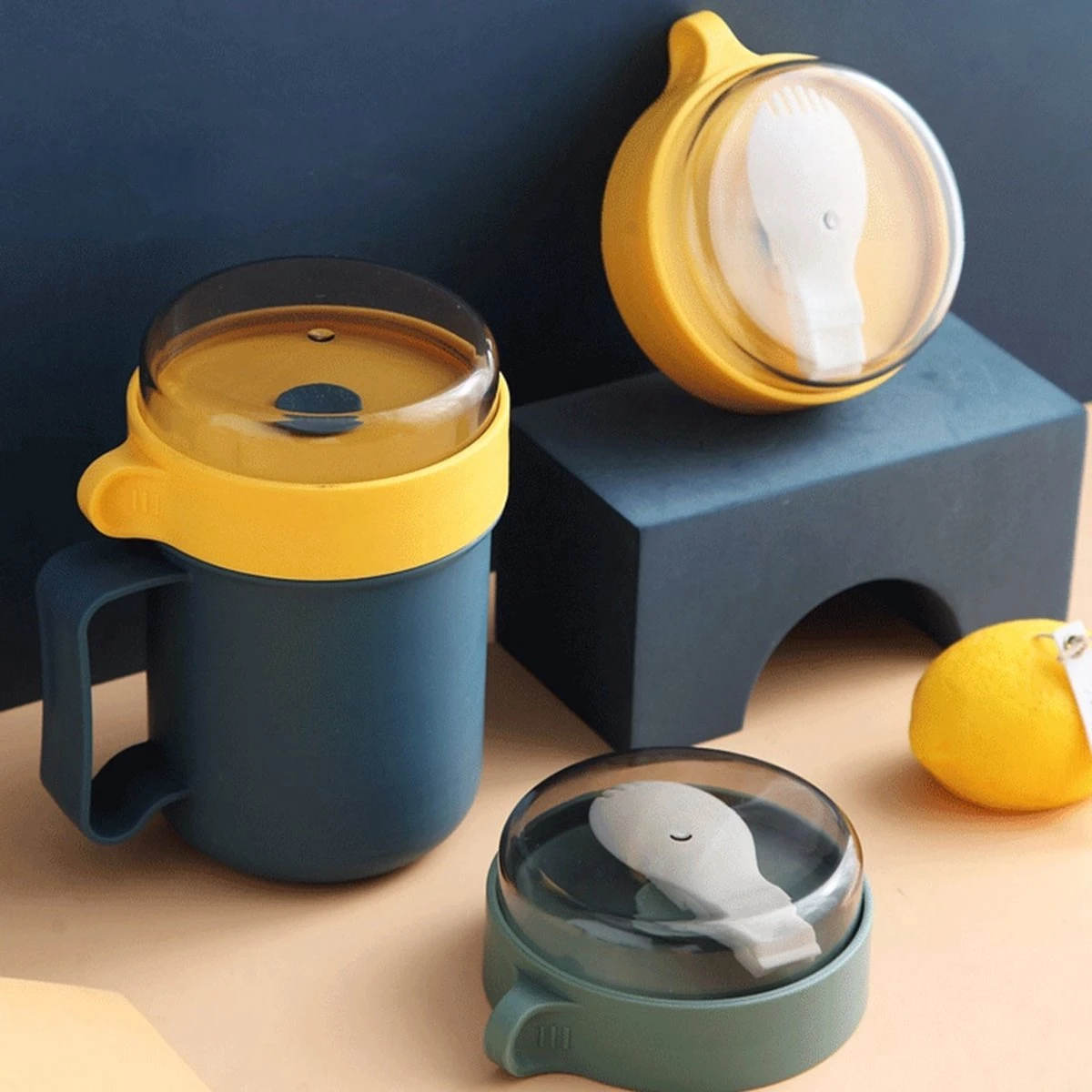 Soepbeker Magnetron 500ml- Milieuvriendelijk - Hitte Bestendige Beker - Lunchcontainer - Yoghurt To Go - Soepbeker To Go - Inclusief Lepel/vork - Donker Blauw 3 Soepbeker Magnetron 500ml- Milieuvriendelijk - Hitte Bestendige Beker - Lunchcontainer - Yoghurt To Go - Soepbeker To Go - Inclusief Lepel/vork - Donker Blauw - Afbeelding 3