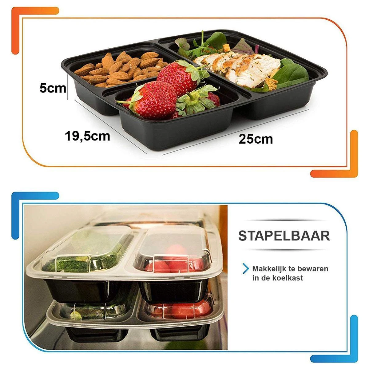 MEALE® - Meal Prep Bakjes 14 Stuks + Bestekhouder - 3 Vakken - BPA Vrij - Vershoud Lunchbox - Food Prep Containers - Maaltijdbakjes 6 MEALE® - Meal Prep Bakjes 14 Stuks + Bestekhouder - 3 Vakken - BPA Vrij - Vershoud Lunchbox - Food Prep Containers - Maaltijdbakjes - Afbeelding 6