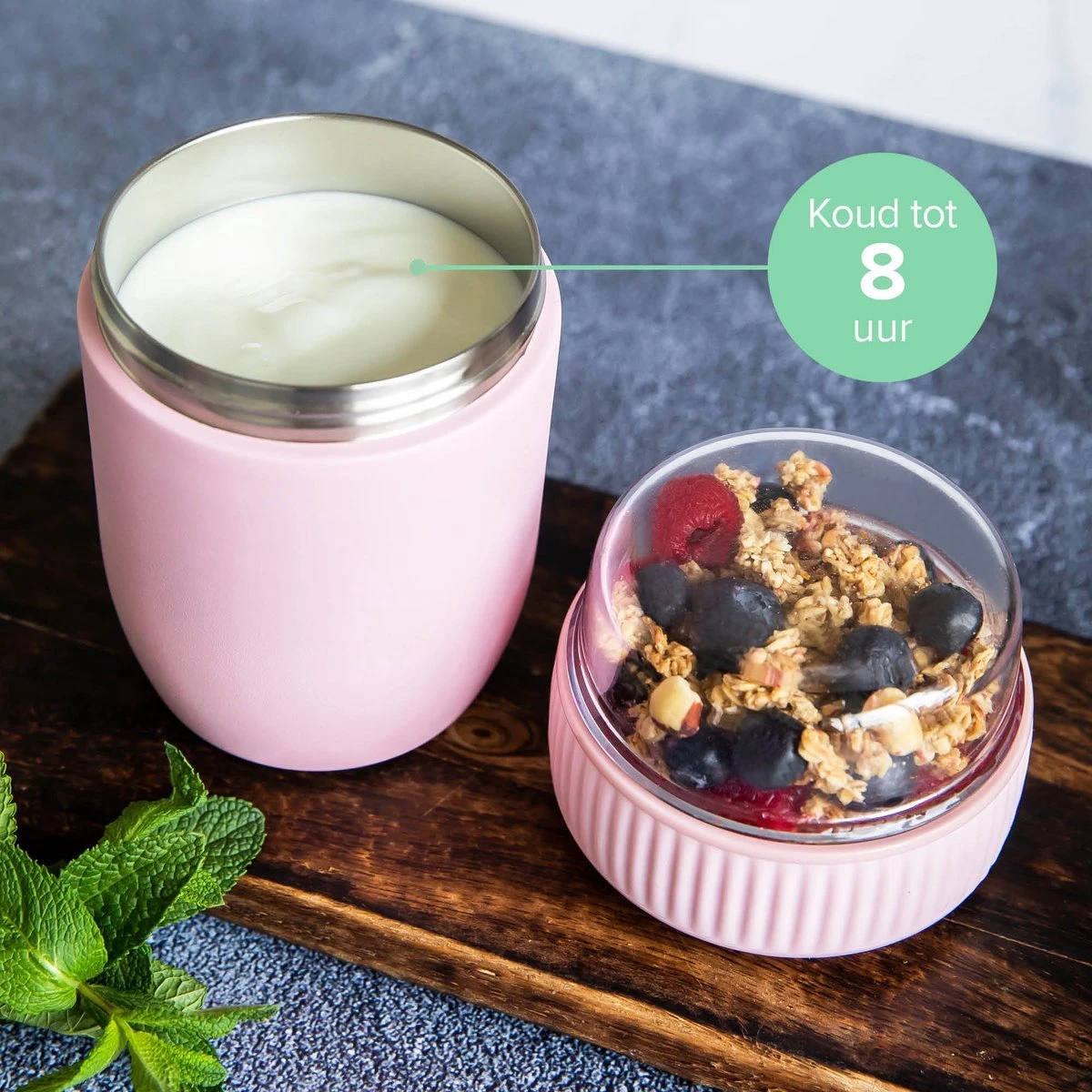 Coninx Thermos Lunchbox - Muesli Beker To Go - Isoleer Lunchpot - Yoghurtbeker To Go - Mueslibeker 840ml (600ml+240ml) - RVS / Roze 4 Coninx Thermos Lunchbox - Muesli Beker To Go - Isoleer Lunchpot - Yoghurtbeker To Go - Mueslibeker 840ml (600ml+240ml) - RVS / Roze - Afbeelding 4