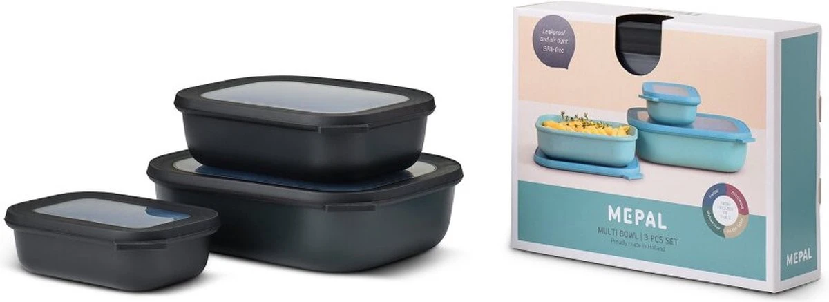 Mepal - Multikom Cirqula Rechthoekig 3-delige Set (500+1000+2000) - Mag In De Vriezer, Magnetron En Vaatwasser – Nordic Black – Meal Prep Bakjes - Bewaardozen Met Deksel 1 Mepal - Multikom Cirqula Rechthoekig 3-delige Set (500+1000+2000) - Mag In De Vriezer, Magnetron En Vaatwasser – Nordic Black – Meal Prep Bakjes - Bewaardozen Met Deksel