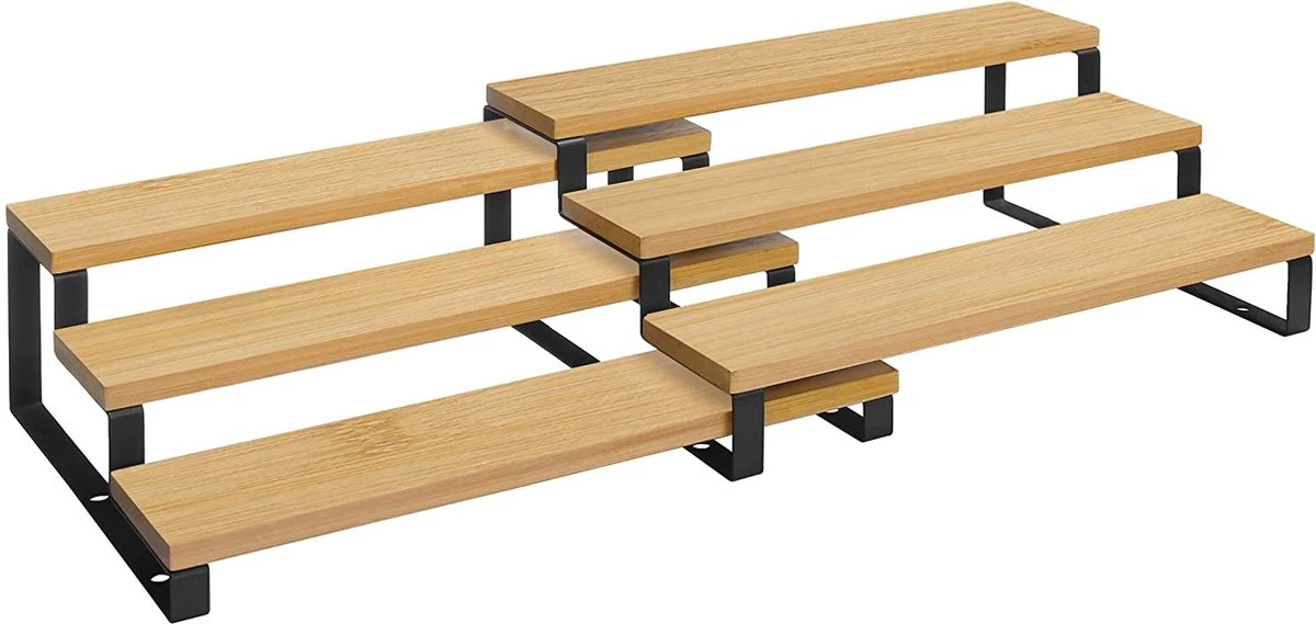 Kruidenrekken, Set Van 2, Keukenrekken, Met 3 Planken, Bamboe, Uitschuifbaar, Stapelbaar, Voor Keuken, Werkblad, Zwart 1 Kruidenrekken, Set Van 2, Keukenrekken, Met 3 Planken, Bamboe, Uitschuifbaar, Stapelbaar, Voor Keuken, Werkblad, Zwart