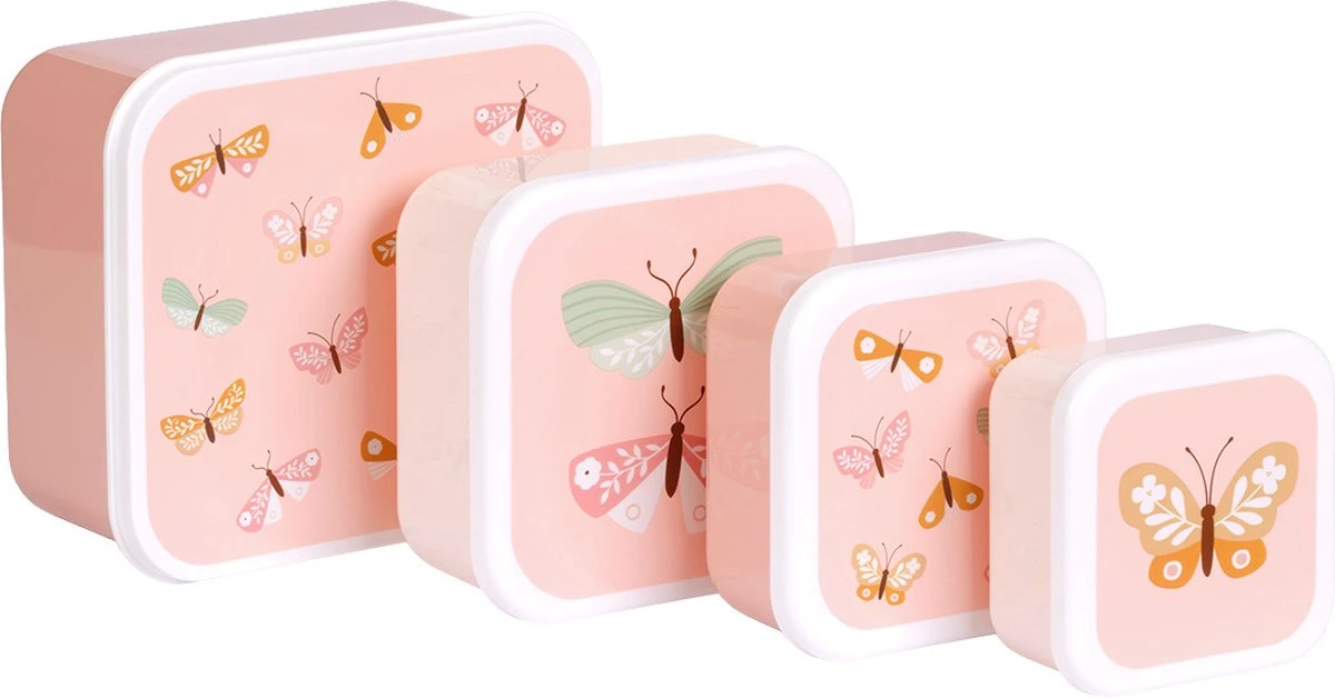 A Little Lovely Company - Brooddoos - Broodtrommel - Lunch & Snack Box Set Van 4 - Vlinders 8 A Little Lovely Company - Brooddoos - Broodtrommel - Lunch & Snack Box Set Van 4 - Vlinders - Afbeelding 8