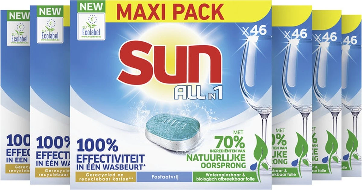 SUN® Sun All-in 1 Normaal Vaatwastabletten - 276 Tabletten - Voordeelverpakking 3 SUN® Sun All-in 1 Normaal Vaatwastabletten - 276 Tabletten - Voordeelverpakking - Afbeelding 3