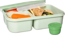 Lock&Lock Lunchbox - Bento Box - Salade Lunchbox - Met 3 Compartimenten - Met Dressing/Saus Bakje - Volwassenen En Kinderen - To Go - Lekvrij - BPA Vrij - 1,5 Liter - Groen